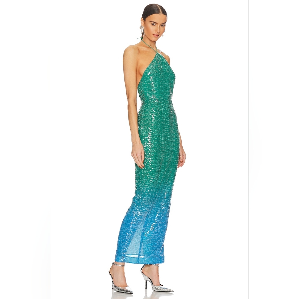 Halter Sequin Ombre Maxi Dress in Teal-Blue - Picture 3 of 9